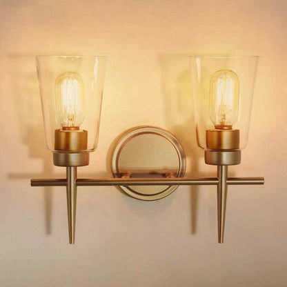Uolfin Gold Bell 2-Light Modern Powder Room Vanity Light with Clear Glass Shades