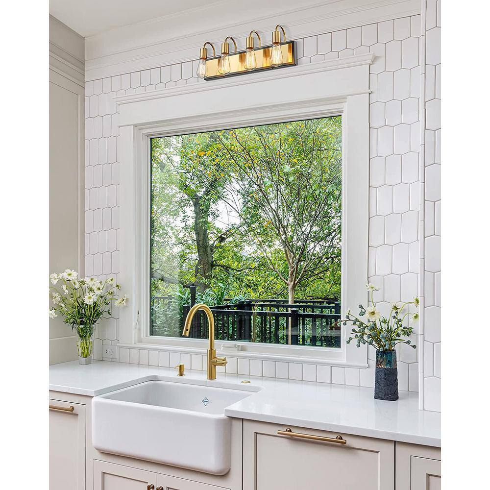 JAZAVA 22.4 in. 4-Light Brushed Gold and Black Vanity Light
