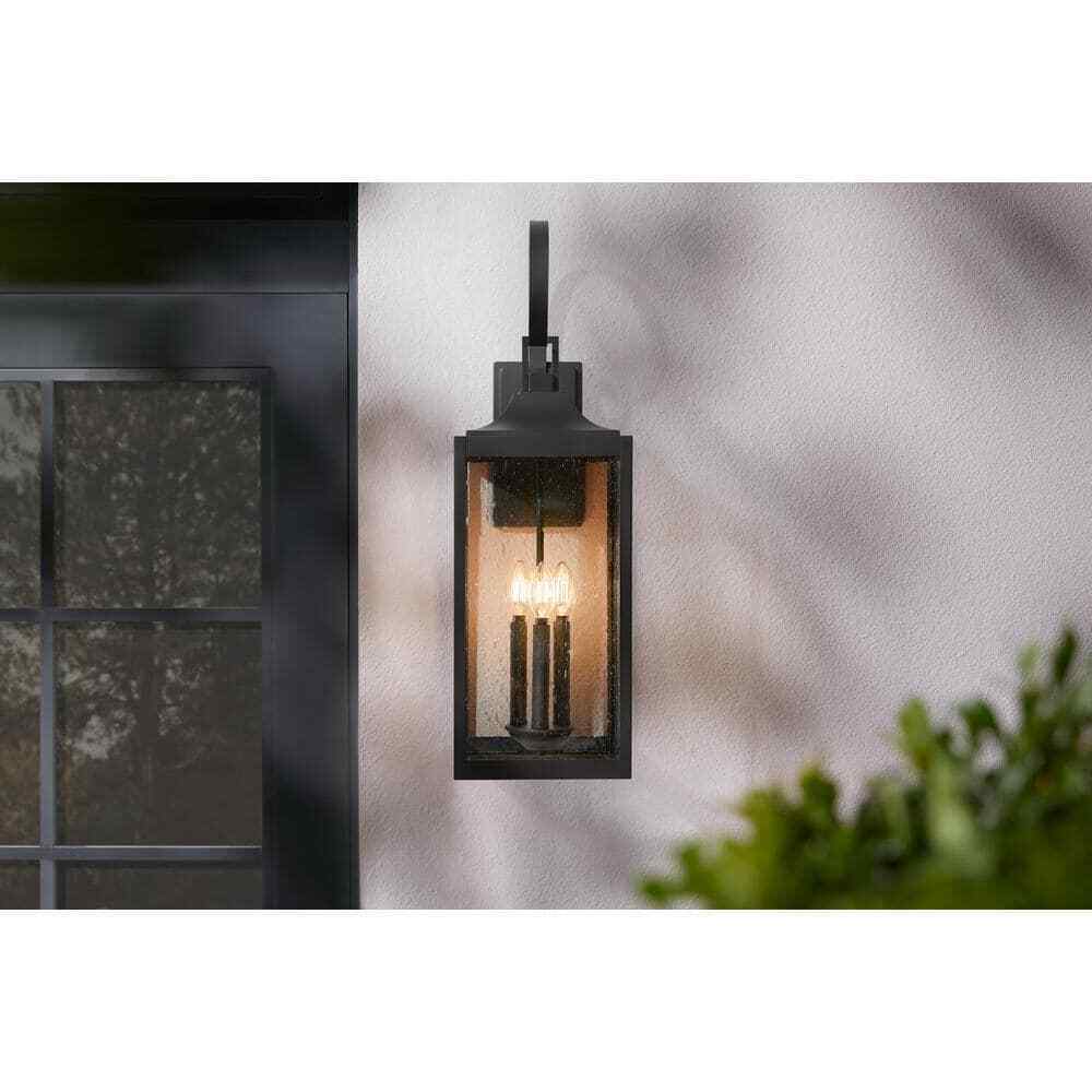 Home Decorators Havenridge 27.8 in. 3-Light Black Hardwired Outdoor Wall Lantern