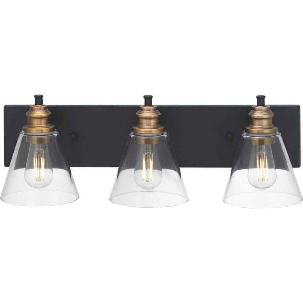 Hampton Bay Manor 24 in. 3-Light Matte Black Industrial Bathroom Vanity Light