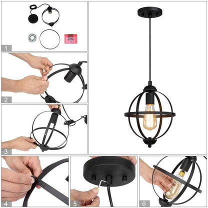 LNC Black Pendant Light Modern Globe Cage Geometric Kitchen Island Chandelier