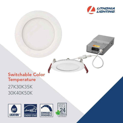 Lithonia Lighting Wafer Series 4in. White 800 Lumen LED Canless Recessed Fixture
