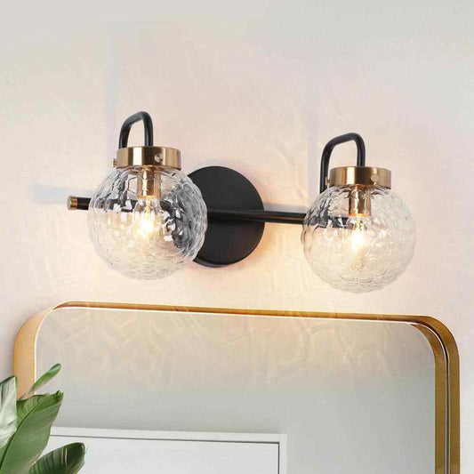 LNC ASTRID Modern 15 in. 2-Light Black Vanity Light Brass Wall Sconce