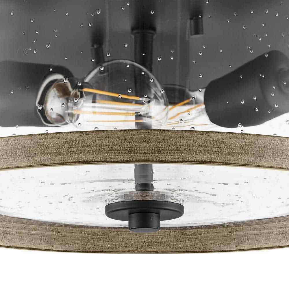 Hampton Bay Richland 2-Light Grey Wood Finish Flush Mount with Clear Seedy Glass