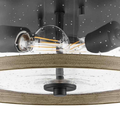 Hampton Bay Richland 2-Light Grey Wood Finish Flush Mount with Clear Seedy Glass