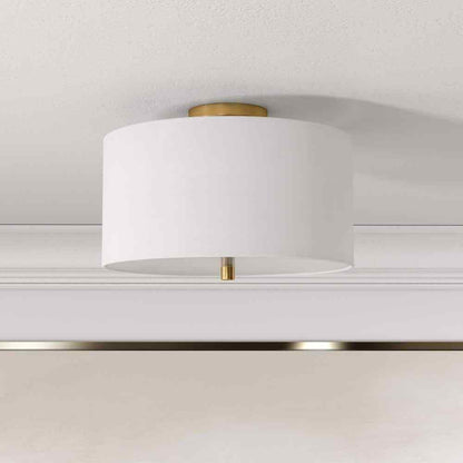 Meyer&Cross Ellis 16 in. Brass and White Semi Flush Mount with Fabric Shade