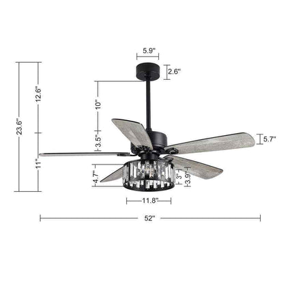 Breezary Sergio 52 in. Indoor Crystal Ceiling Fan w/ Remote Control and Light