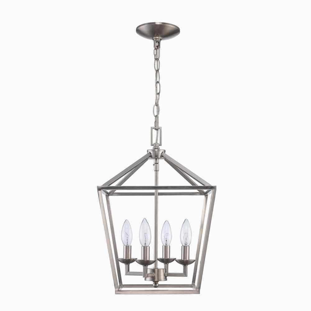 Home Decorators Weyburn 4-Light Brushed Nickel Caged Farmhouse Chandelier