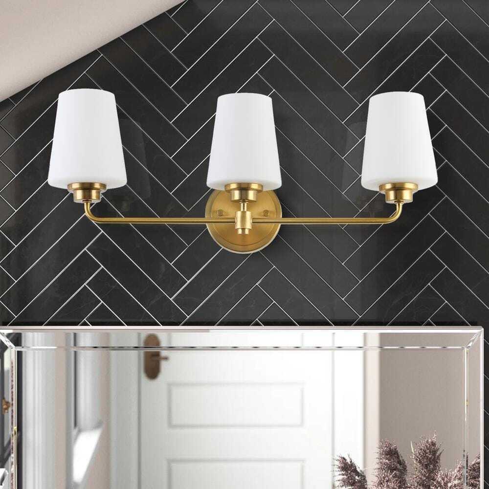 Jushua 22.5 in. W 3-Light White Plus Gold Bathroom Vanity Light with Shade