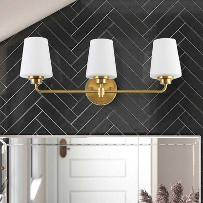 Jushua 22.5 in. W 3-Light White Plus Gold Bathroom Vanity Light with Shade