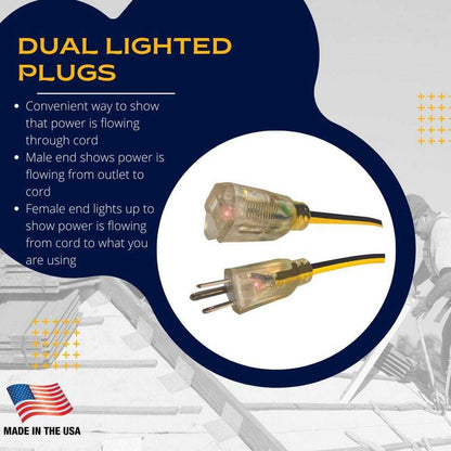 Husky VividFlex 25 ft. 12/3 Heavy Duty Extension Cord w/ Lighted End Yellow