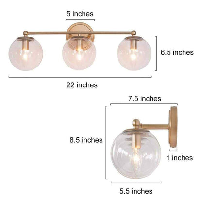Uolfin Naomi 3-Light Brass Gold Round Powder Room Wall Sconce Light