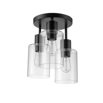 Hampton Bay Sutton Place 3-Light Matte Black Flush Mount Farmhouse Ceiling Light