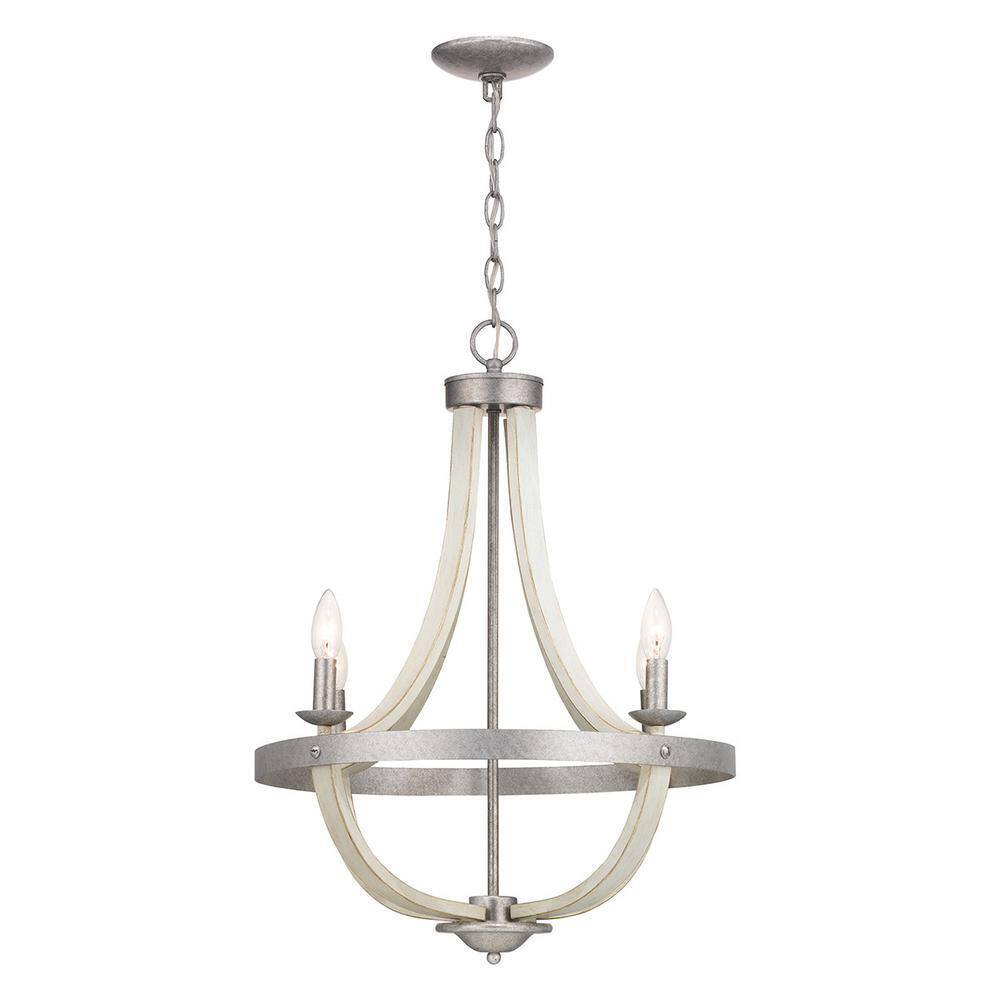 Home Decorators Keowee 21 in. 4-Light Silver Coastal Farmhouse Cage Chandelier