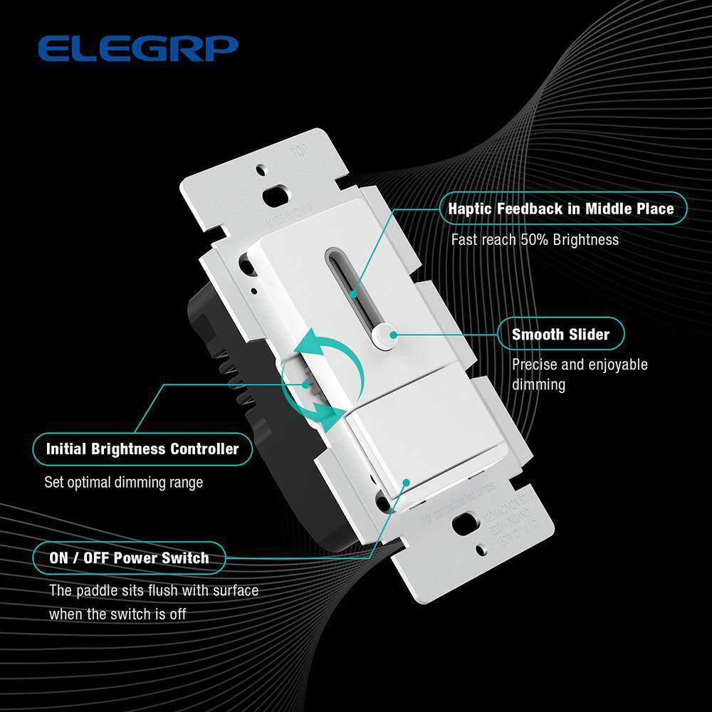 ELEGRP Slide Dimmer Switch for Dimmable LED CFLIncandescent Bulbs 2-Pack