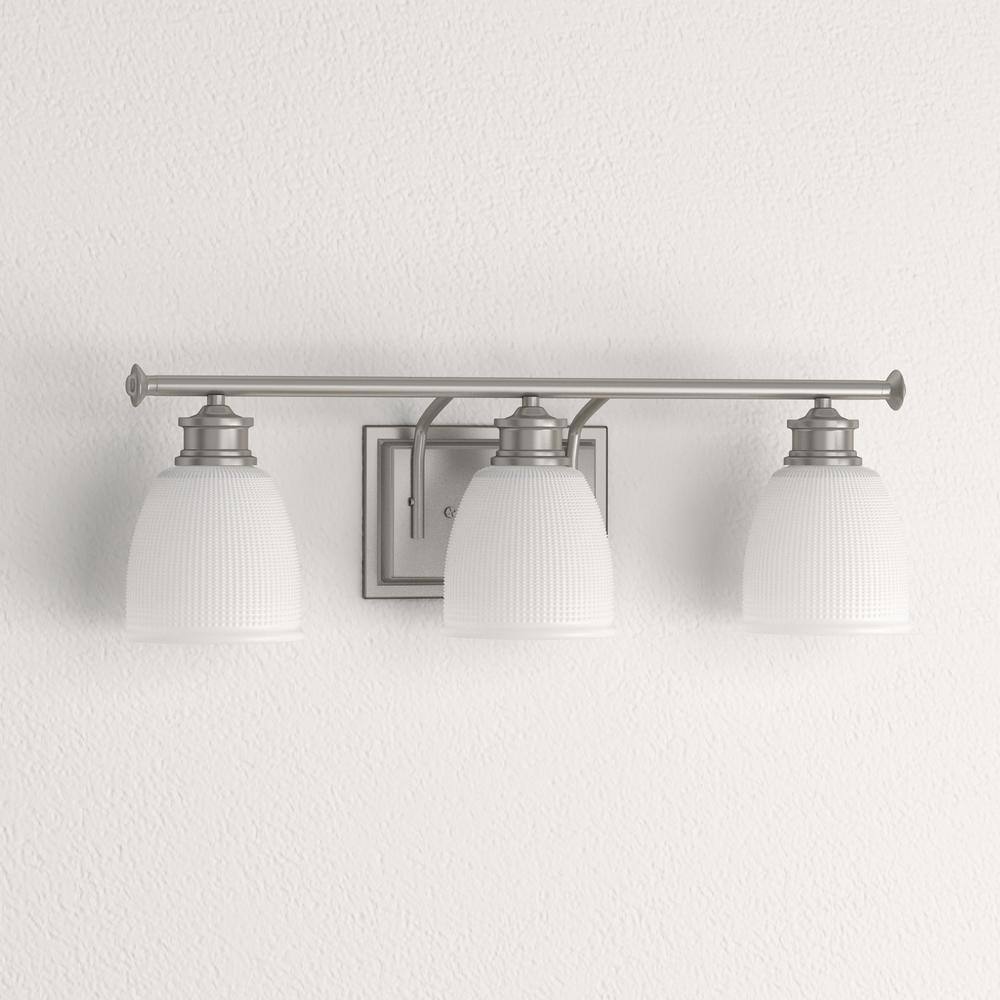 Progress Lighting Lucky 3-Light Brushed Nickel Glass Coastal Bath Vanity Light