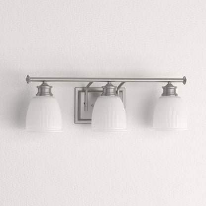 Progress Lighting Lucky 3-Light Brushed Nickel Glass Coastal Bath Vanity Light