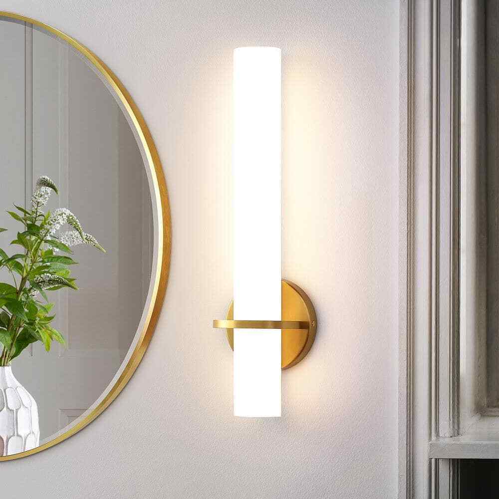 KAISITE Modern LED Wall Sconce w/ Frosted Cylindrical Acrylic Shade, Set of 2