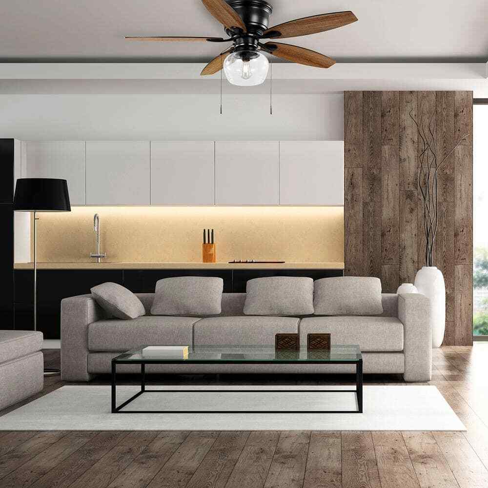 Hampton Bay Stoneridge 52 in. Indoor/Outdoor LED Matte Black Hugger Ceiling Fan