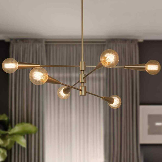 Uolfin Modern Sputnik Dule 6-Light Brass Gold Linear Chandelier