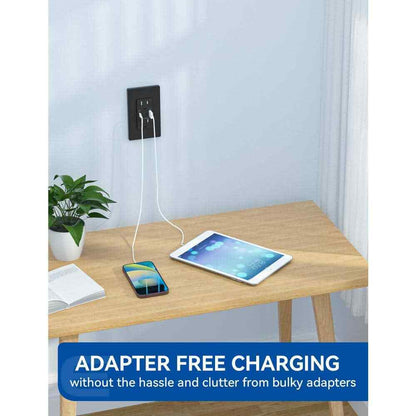 ELEGRP 20W USB Wall Outlet w/ Type A and Type C USB Ports w/Wall Plate Black
