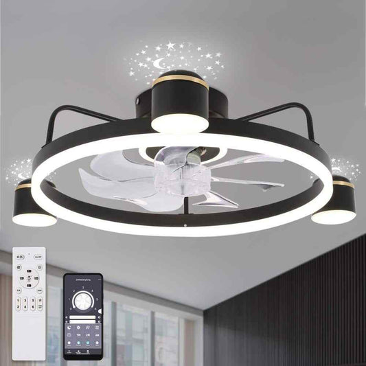 Bella Depot 28 in. LED Indoor Smart App Control Low Profile Black Ceiling Fan