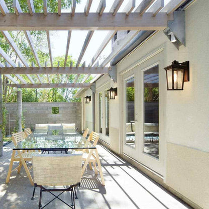 LNC Traditional Coastal Black Lantern Seeded Glass shade Modern Outdoor Light