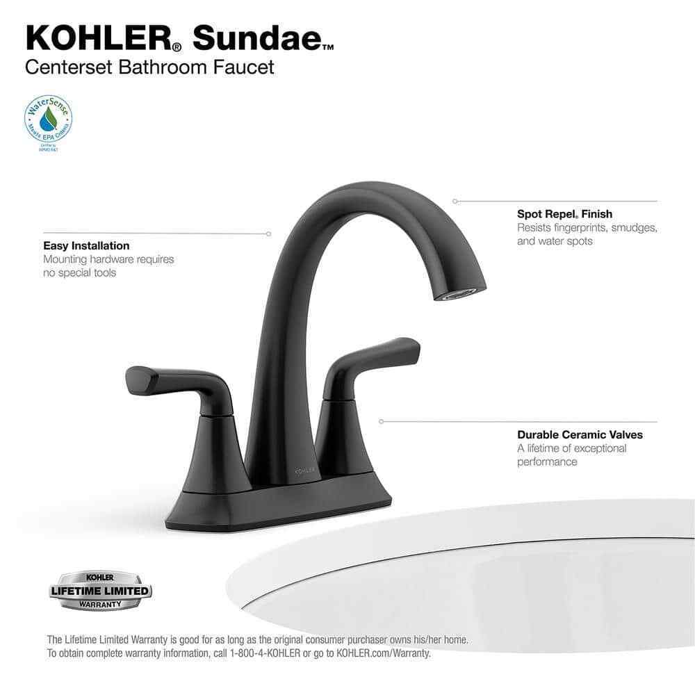 KOHLER Sundae 4 in. Centerset 2-Handles Bathroom Faucet in Matte Black