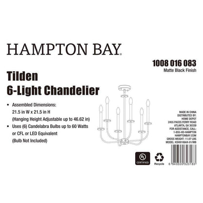 Hampton Bay Tilden 6-Light Matte Black Chandelier KSH9106AX-01/MB
