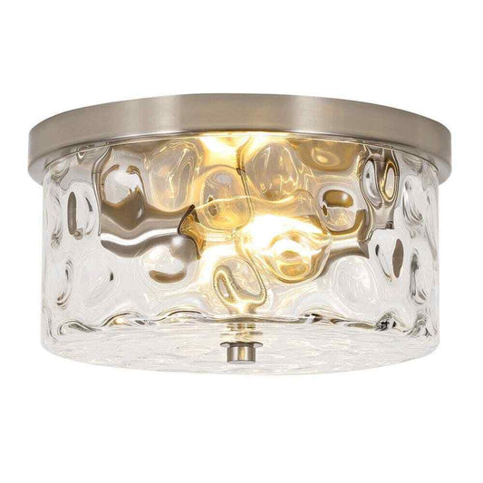 LamQee 12 in. 2-Light Brushed Nickel Ceiling Light w/ Water Rippled Glass Shade