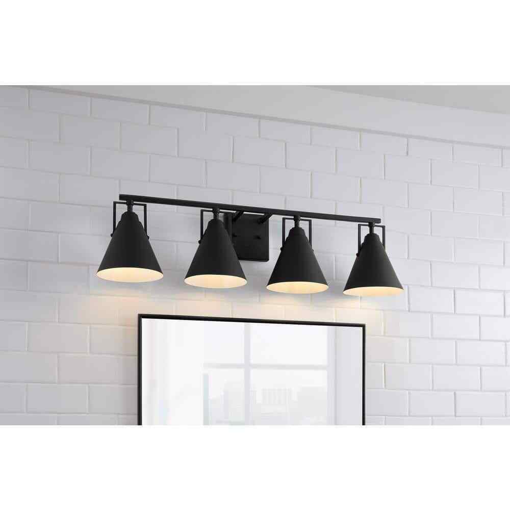 Home Decorators Insdale 4-Light Matte Black Modern Industrial Vanity Light