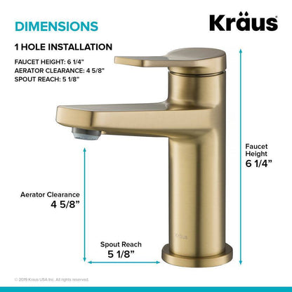 KRAUS Indy Single Hole Single-Handle Basin Bathroom Faucet in Brushed Gold