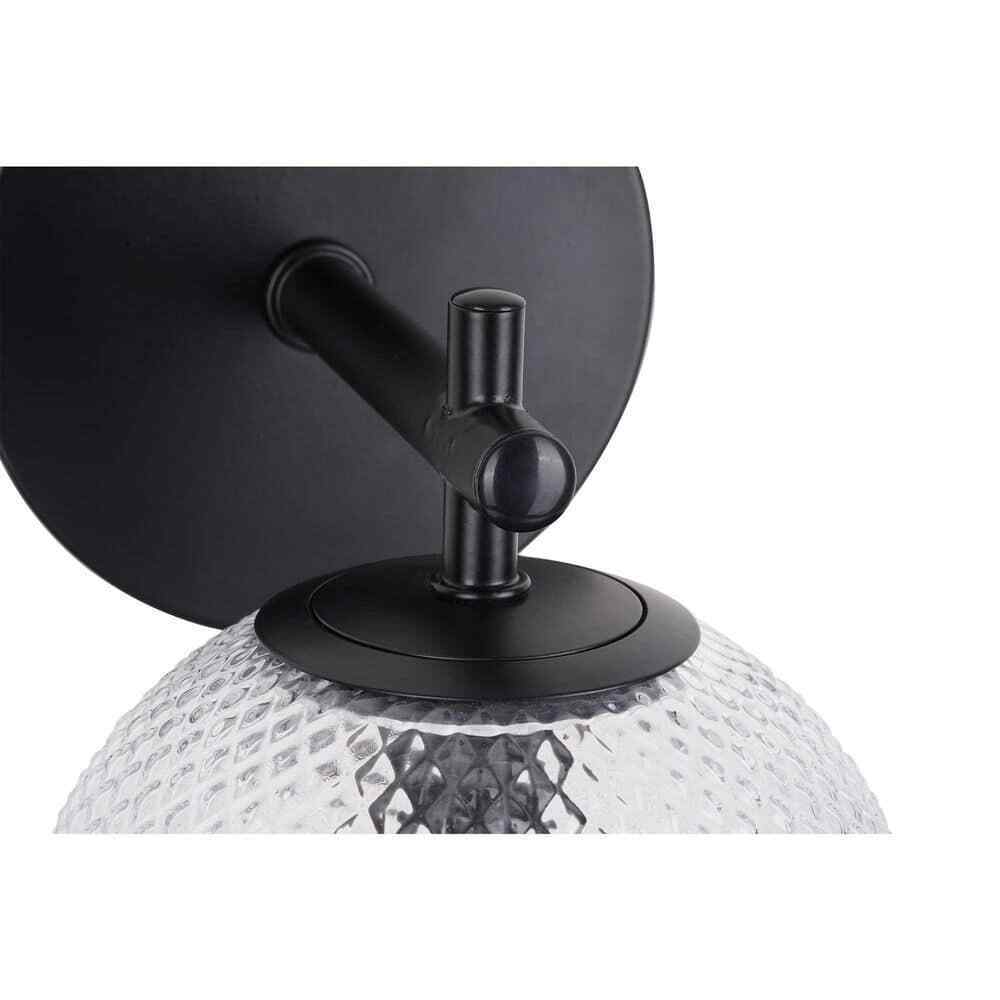 Hampton Bay Walsh 1-Light Black Wall Sconce Light with Prismatic Glass Shade
