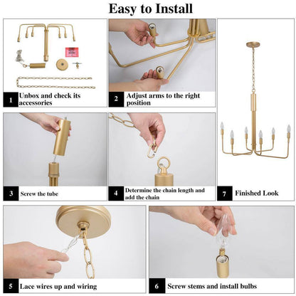 LNC Modern Light Gold Chandelier Contemporary 6-Light Candlestick Hanging Light