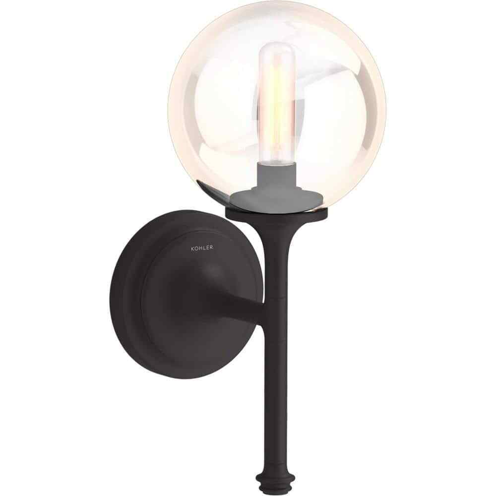 KOHLER Bellera 1 Light Matte Black Indoor Wall Sconce w/ Globular Glass Shade