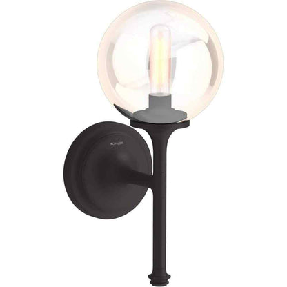 KOHLER Bellera 1 Light Matte Black Indoor Wall Sconce w/ Globular Glass Shade