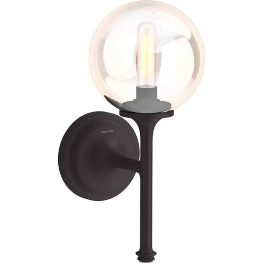 KOHLER Bellera 1 Light Matte Black Indoor Wall Sconce w/ Globular Glass Shade