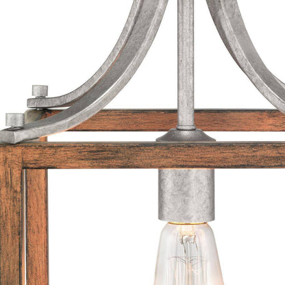 Hampton Bay Boswell Quarter 1-Light Galvanized Mini-Pendant with Wood Accents