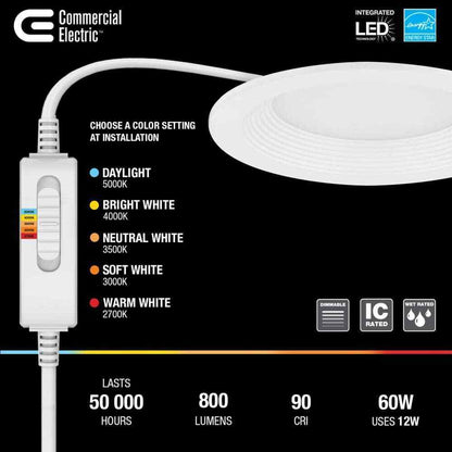 Commercial Electric Baffle 4 in. Canless Indoor/Outdoor LED Recessed Light Kit