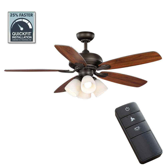 Hampton Bay Hollis 52 in. Indoor LED Bronze Ceiling Fan w/ Light Kit and Remote