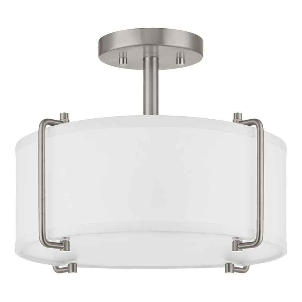 Home Decorators Brookley 14 in. 2-Light Brushed Nickel Semi-Flush Mount