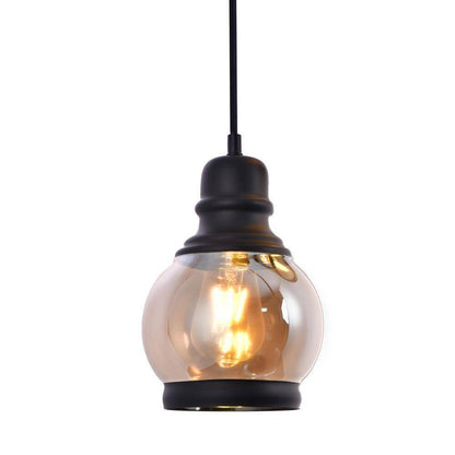 LAZZUR Vaige 13 in. 3-Light Matte Black Pendant with Amber Glass Shade