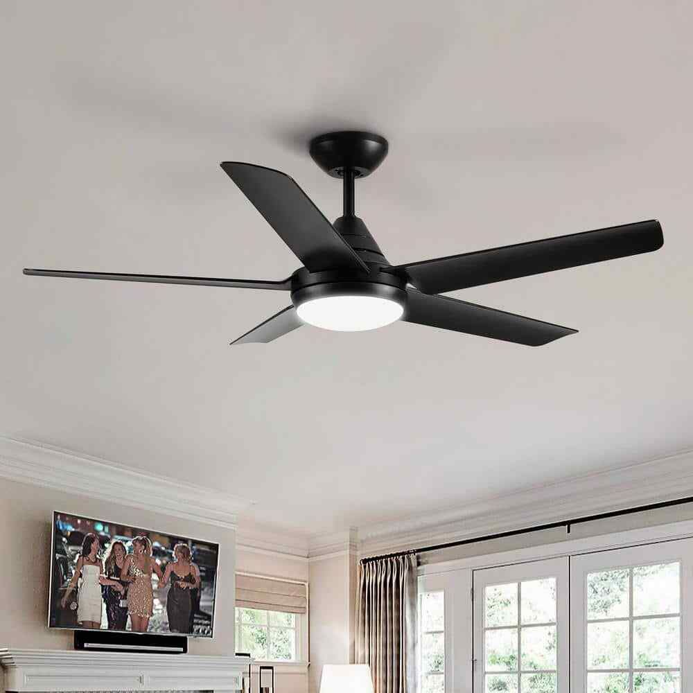 YUHAO 48 in. Dimmable Integrated LED Indoor Black Ceiling Fan w Light and Remote