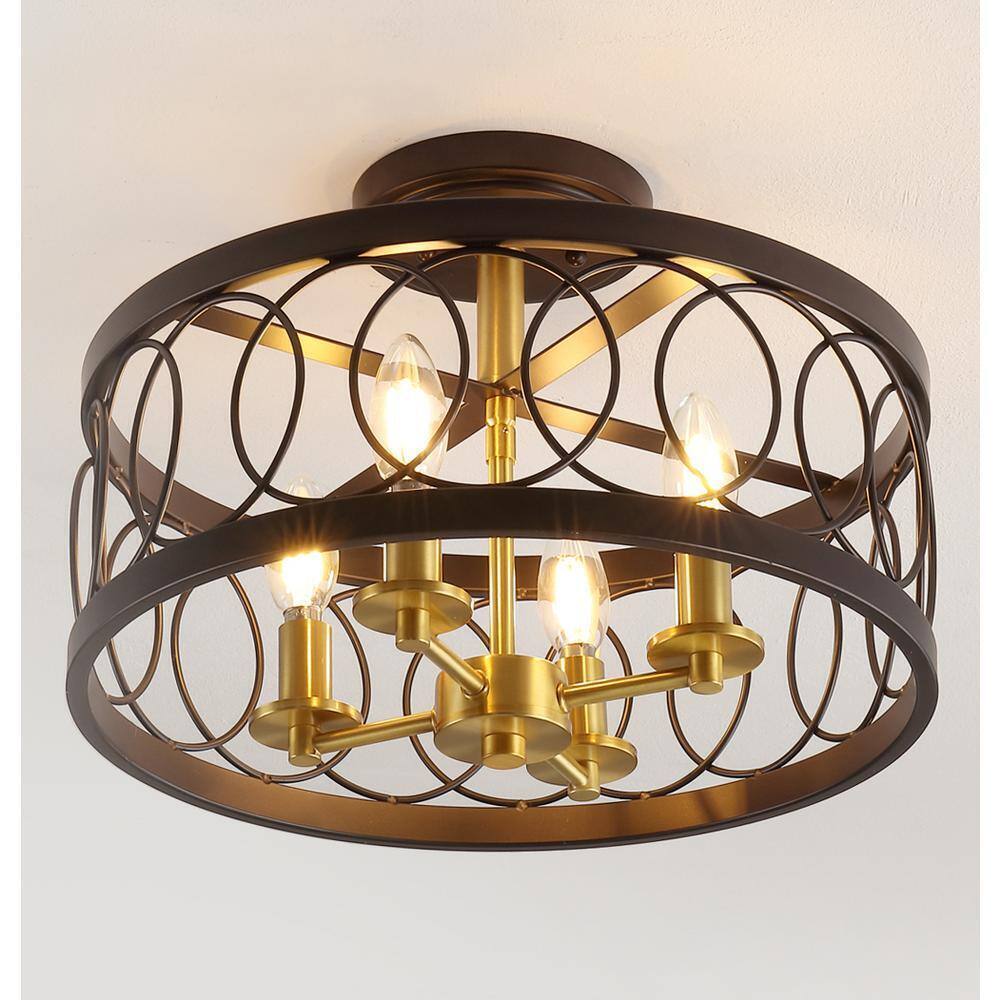 JONATHAN Y Sylvain Oil Rubbed Bronze/Brass Gold Metal LED Semi-Flush Mount