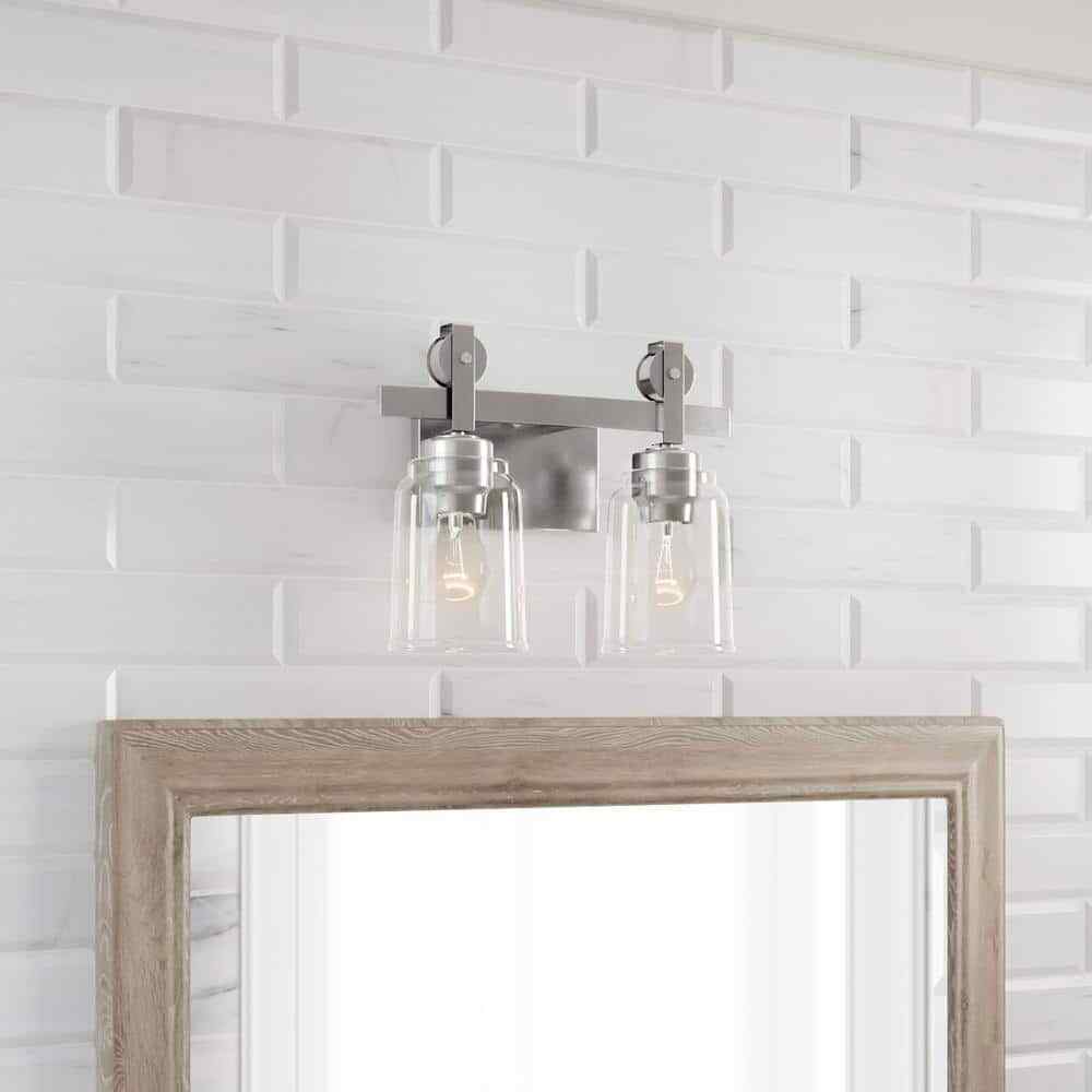 Home Decorators Knollwood 2-Light Brushed Nickel Vanity Light w/ Glass Shades