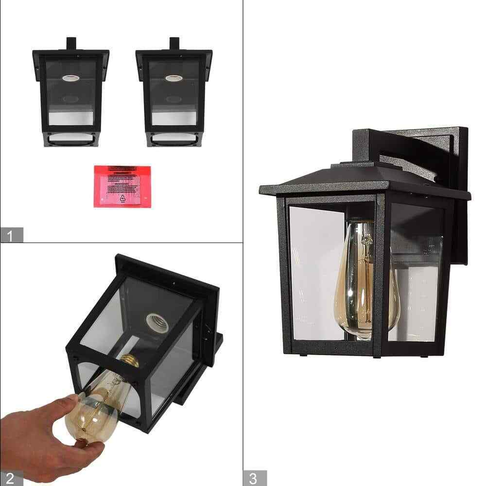 LNC Classic Black Lantern Wall Sconce with Clear Glass Shade 2-pack