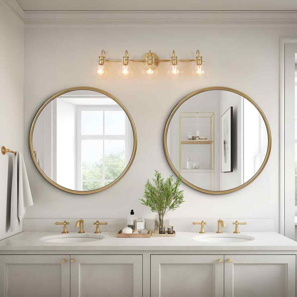 LNC Light Gold Vanity Modern Linear 35.5 in. 5-Light Contemporary Bathroom