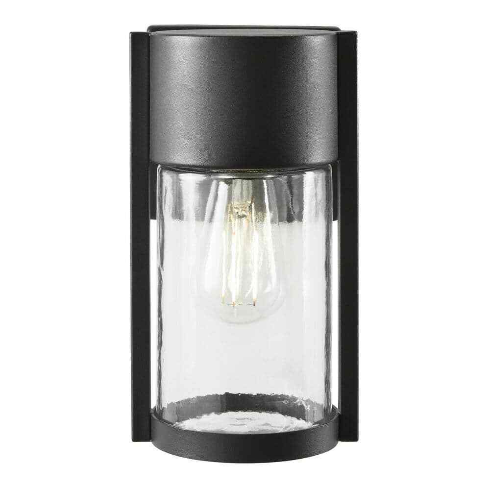 Hampton Bay Kempster 9.92 in. Modern Matte Black Outdoor Wall Cylinder Light