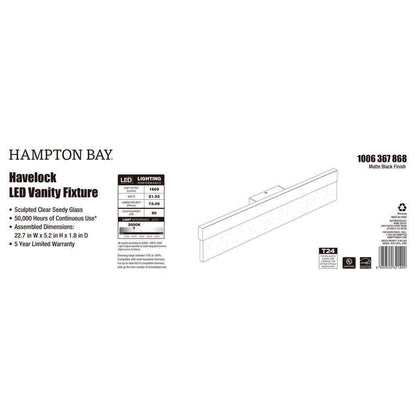 Hampton Bay Havelock 22.7 in. Black Integrated LED Bathroom Vanity Light Bar