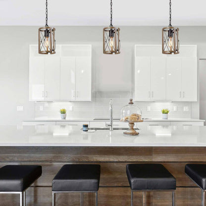 LNC Gina 1-Light Modern Farmhouse Gray Drum Cage Island Bar Mini Pendant